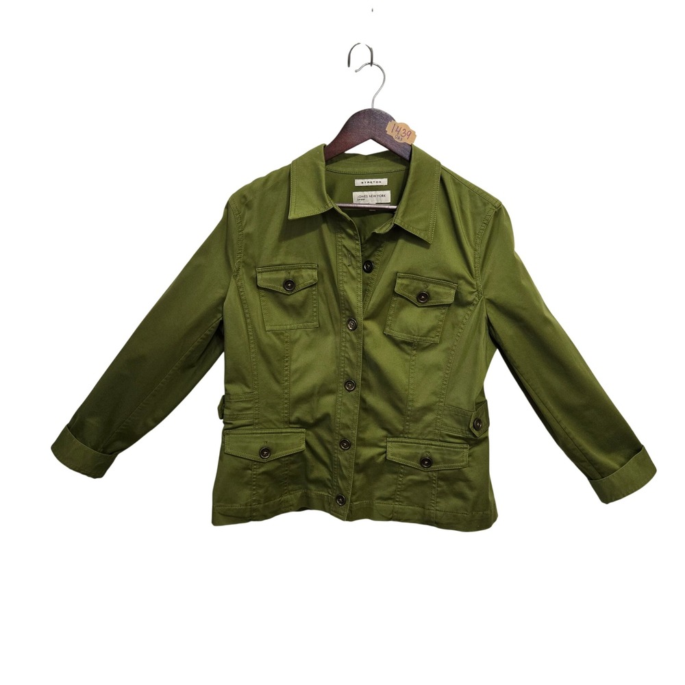 Jones New York Sport Olive Green Utility Jacket‎ Stretch Cotton Womens Large L